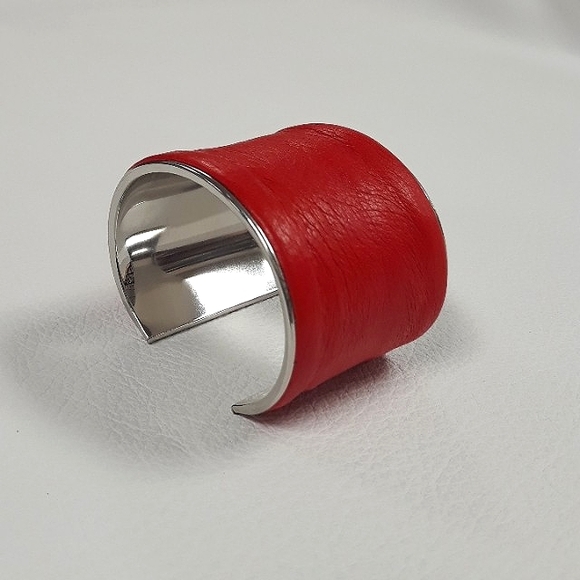 Red Lambskin Leather Cuff Bracelet/ Minimalist/ Handcrafted by J.Monique - Picture 11 of 12